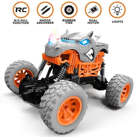 VikriDA 2.4Ghz Remote Control Rhinosaur Trucks Toys For Kids With Light, Indoor & Outdoor | All Terrain Electric Rc Car, Blue