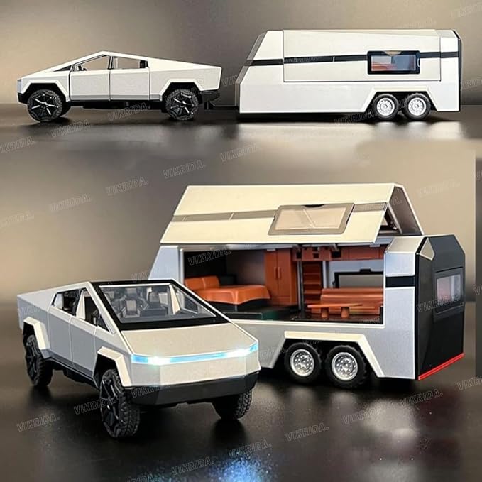 VikriDA 1/32 Pickup Trailer RV Model Kit, Off-Road Vehicle Alloy,Car Model Diecast Metal Toy,Truck Model Simulation Sound Light,Gifts for boy Girl (Green)