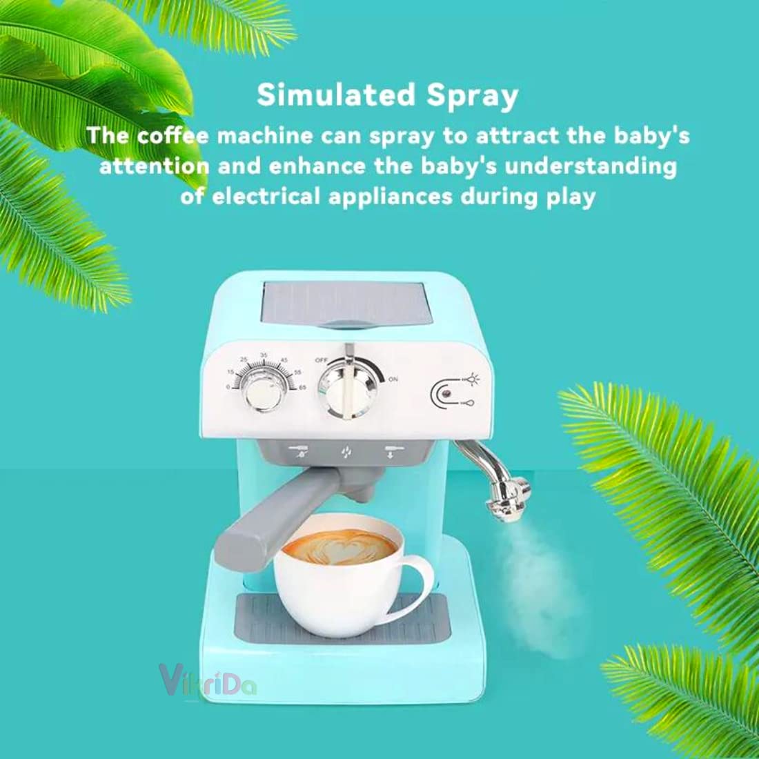 Vikrida Coffee Maker Role Play Pretend Kitchen Appliance for Kids with Realistic Action,