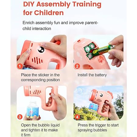 VikriDa Seahorse Bubble Gun with 1 Bottles Bubble Refill Solution for Toddlers | Bubble Blaster Party Favors, Summer Toy, Outdoors, Christmas, Birthday Gift - Pink