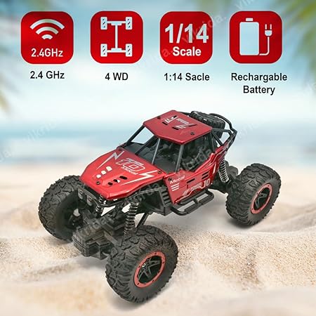 VikriDA Remote Control Car for Kids, Monster Truck Rock Crawler Climbing RC Toy Vehicle Car for Boys and Girls- Red