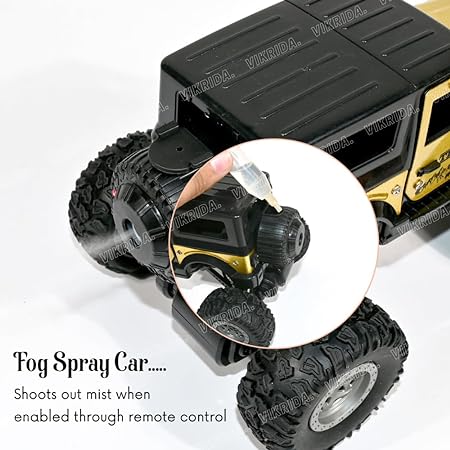 Remote Control Car for Kids with Mist Smoke Effect 2 Wd Monster Truck Rock Crawler Climbing Rc Toy Vehicle Car for Boys and Girls- Golden