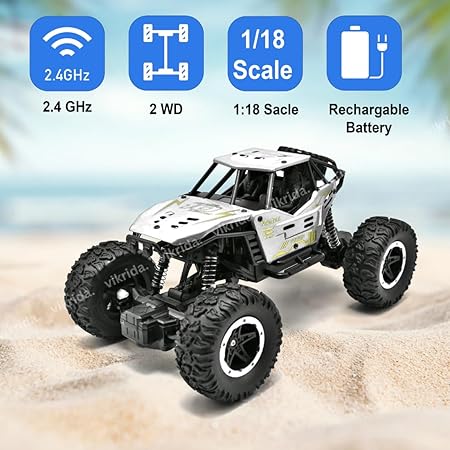 VikriDA 3+ Years Kids Remote Control 1:18 Rock Crawler 2 Wd High Speed Rechargeable Off-Road Monster Truck Rock Climbing Car Toy, Silver