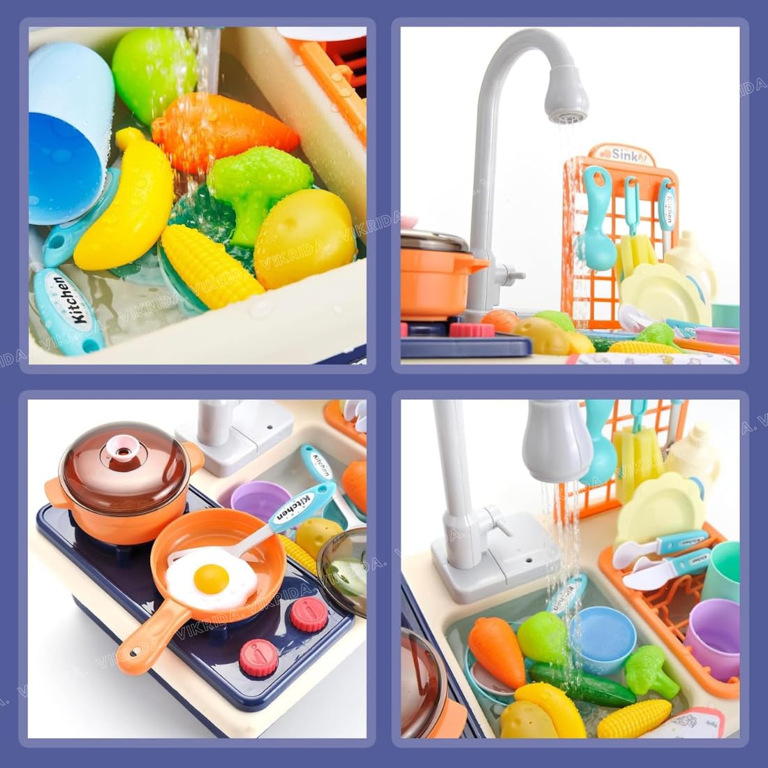 Vikrida Kitchen Sink Toys Water Playset with Running Water House Wash Up Kitchen set
