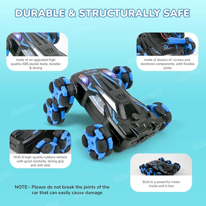 VikriDA Gesture Sensing Stunt Rc Cars, 6Wd Rechargeable Racing Drift Double-Sided Car, Hand Remote Control Crawler Toy for Boys 8 9 10 11 12 Year Old, Christmas Birthday Party Gifts for Kids - Blue