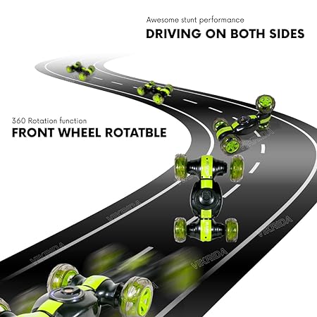 VikriDA 4WD 2.4GHz Remote Control Gesture Sensor Toy, Double Sided Rotation, Off Road Vehicle with Lights for Kids - Green