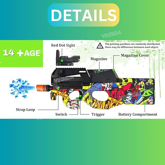 VikriDA Gel Ball Blaster Gun & Foam Blaster for Outdoor Activities Shooting Time with Gel Ball for Adult Original Airsoft Gun Automatic - P90 Round Gel Blaster Gun