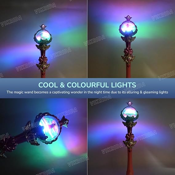 VikriDA Princess Fairy Magic Wand Moon Styling Stick Flashing Toy with Music and Light for Kids (Big Size Light Music Wand)