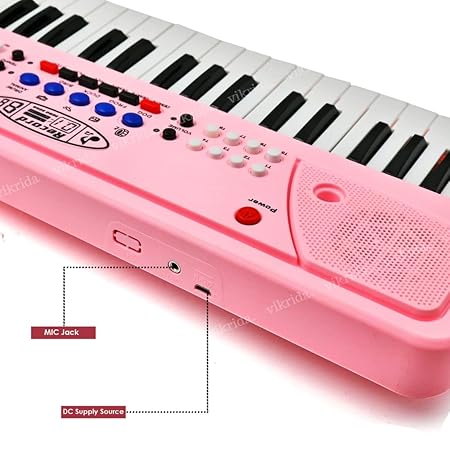 Vikrida Kids Keyboard Piano, 37 Keys Piano Keyboard with power option (37 keys and 8 tones, 8 rhythms 4 percussion) Pink