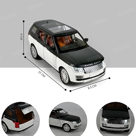 VikriDA 1:24 Scale Diecast Model Car - Range Rover with Sound and Light - Pullback Vehicle Toy Collection for Kids, White
