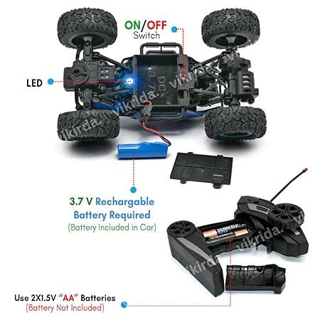 VikriDA Remote Control Car for Kids, Monster Truck Rock Crawler Climbing RC Toy Vehicle Car for Boys and Girls- Blue