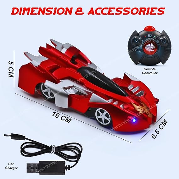 VikriDA Plastic Anti Gravity Wall Climbing Car with Remote Control - Multicolor