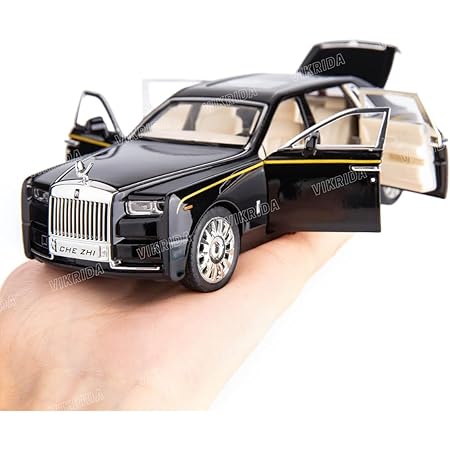 VikriDA 1/24 Rolls-Royce Phantom Model Car,Zinc Alloy Pull Back Toy Diecast Toy Cars with Sound and Light for Kids Boy Girl Gift (Black)