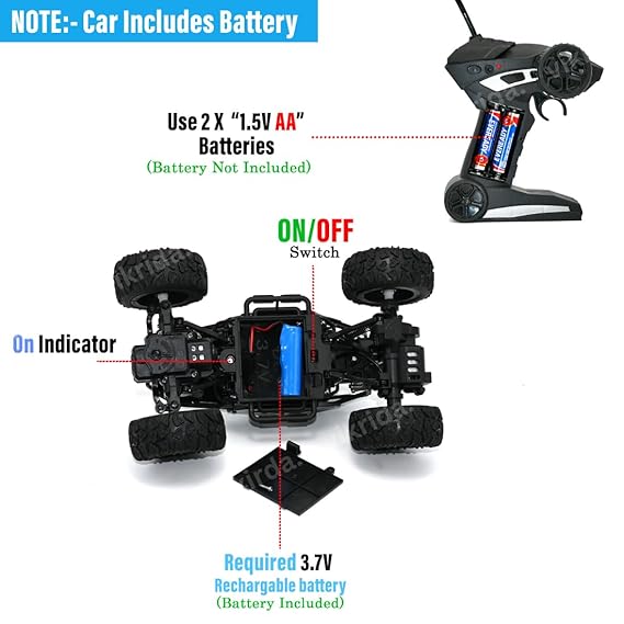 VikriDA Remote Control car with Mist Smoke Spray Function 1:18 Rock Crawler 2 WD High Speed Rechargeable Off-Road Monster Truck 45° Angle Climbing Car Toy for Kids - Black Color