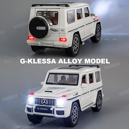 VikriDA Big Size car Model 1/24 Benz G63 AMG Model Car, Zinc Alloy Pull Back Toy car with Smoke,Sound and Light for Kids Boy Girl Gift (White)