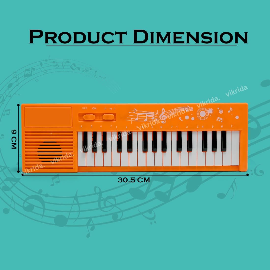 VikriDA Multi-Function Portable Electronic 32 Keys & 32 Melody Sound Keyboard Piano Musical Toys for Babies and Kids | Small Size | Orange Colour