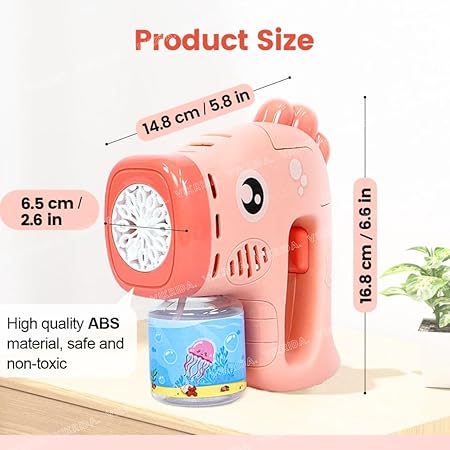 VikriDa Seahorse Bubble Gun with 1 Bottles Bubble Refill Solution for Toddlers | Bubble Blaster Party Favors, Summer Toy, Outdoors, Christmas, Birthday Gift - Pink