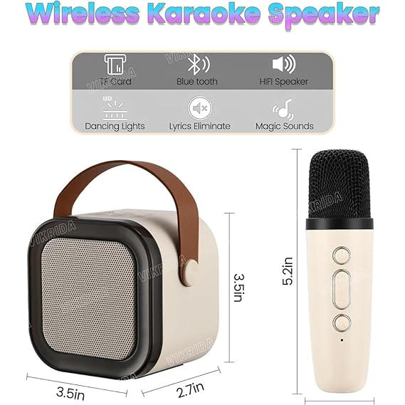 VikriDA Mini Karaoke Machine for Kids & Adults,Portable Bluetooth Speaker with 1 Wireless Karaoke Microphone,Music Toys Christmas Birthday Gifts for Girls & Boys 4,5,6,7,8,9,10,11,12 Year Old