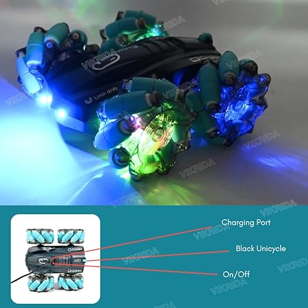 VikriDA 2.4GHz Remote Control Extreme Drift Stunt Car for Kids | 360 Degree Limit Drift Car, Left & Right Rotation - Blue
