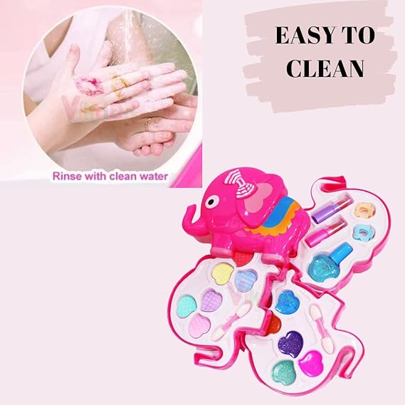 Vikrida Kids Makeup Kit for Girls Princess Real Washable Cosmetic Pretend Play Toys, Safe & Non-Toxic , Water Washable , Ideal Girls Gift for Parties and Makeovers. ( Elephant Shape )