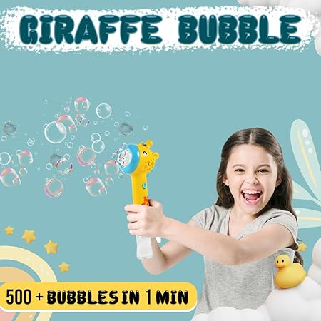 VikriDA Giraffe Bubble Machine Gun, Bubbles Wands Maker for Toddlers with Bubble Solution 4 AA Battery Party Favors - Yellow