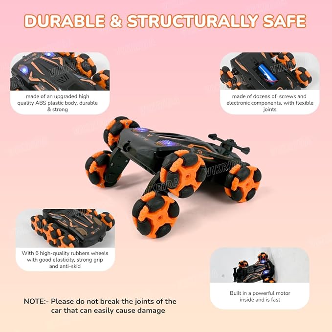 VikriDA Gesture Sensing Stunt Rc Cars, 6Wd Rechargeable Racing Drift Double-Sided Car, Hand Remote Control Crawler Toy for Boys 8 9 10 11 12 Year Old, Christmas Birthday Party Gifts for Kids - Orange