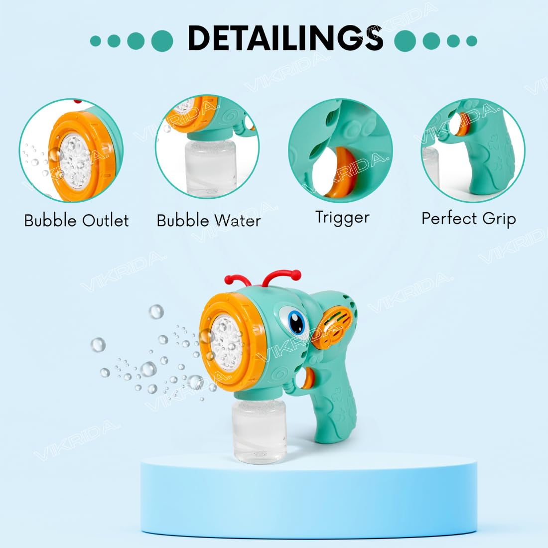VikriDA Bubble Gun Machine for Kids Toddlers | 5000+ Bubbles Per Minute | Leak-Proof, Automatic Space Bubble Blower with Led Light - Green Honey Bee