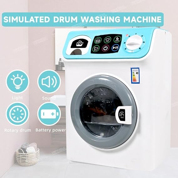 VikriDA Washer and Dryer Playset for Kids, Pretend Play Kids Washing Machine with Realistic Action, Washing Machine Toy