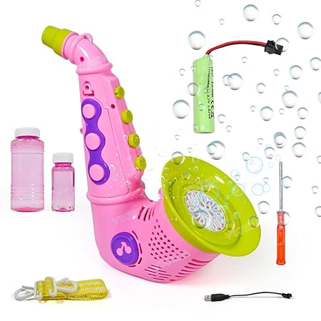 VikriDA Bubble Machine for Kids - Automatic saxophone bubble machine, Leak-Proof Design with 2 Bubble Solution, Toddler Outdoor Toys, Gift for Kids - Pink saxophone bubble