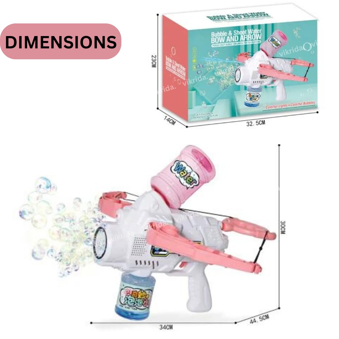 VikriDA 2-in-1 Light up Crossbow Bubble Blower Gun | Electric Bubble Machine Toy Set for Kids Boys and Girls, Pink