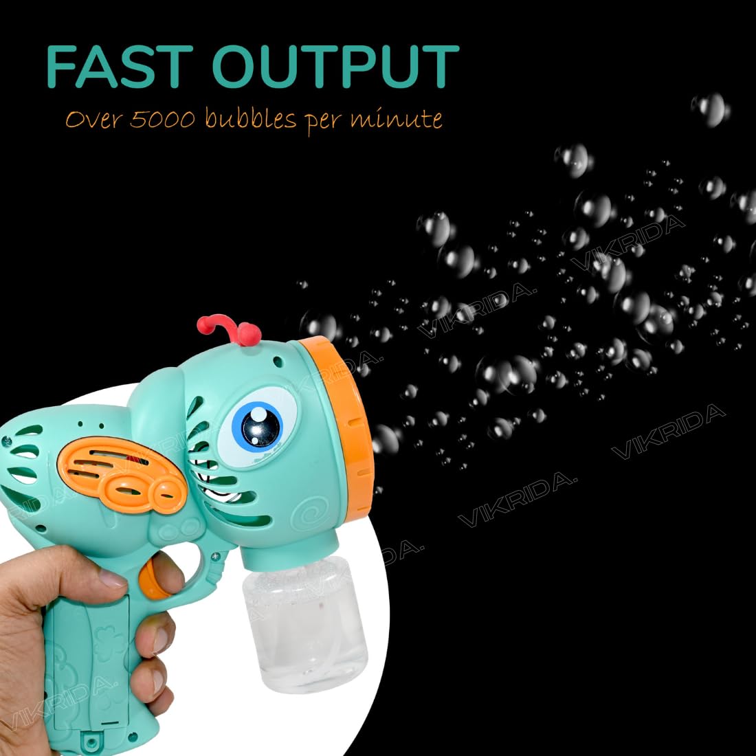 VikriDA Bubble Gun Machine for Kids Toddlers | 5000+ Bubbles Per Minute | Leak-Proof, Automatic Space Bubble Blower with Led Light - Green Honey Bee