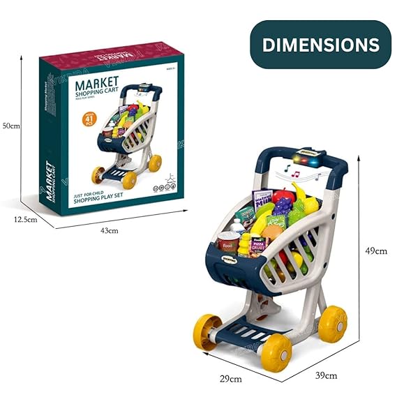 Vikrida 41 Food Fruit Vegetables - Shopping Groceries Cart Trolley for Kids | Pretend Play, Educational Toy Playset - Shopping Cart Trolley for Kids