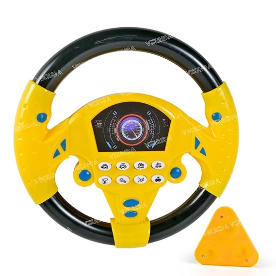 VikriDA Steering Wheel Toy Pretend Adventure Toy for Kids | Early Education Driving Steering Wheel Toy with Light Music (Yellow)