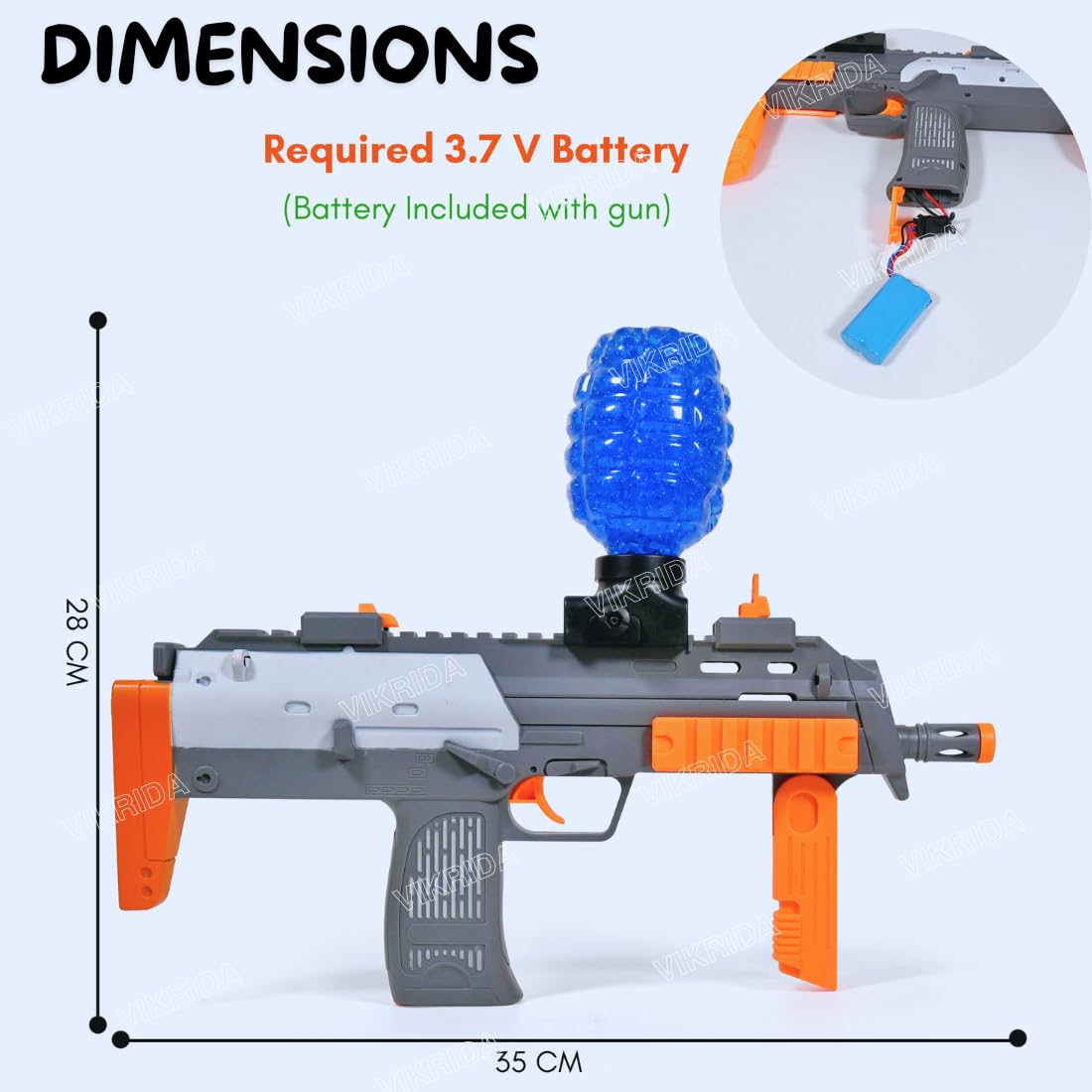 VikriDA Electric Gel Blaster with 5000 Rounds Gel Blaster Rechargeable Battery Gun with Automatic Fast Fire - MP7 gel blaster