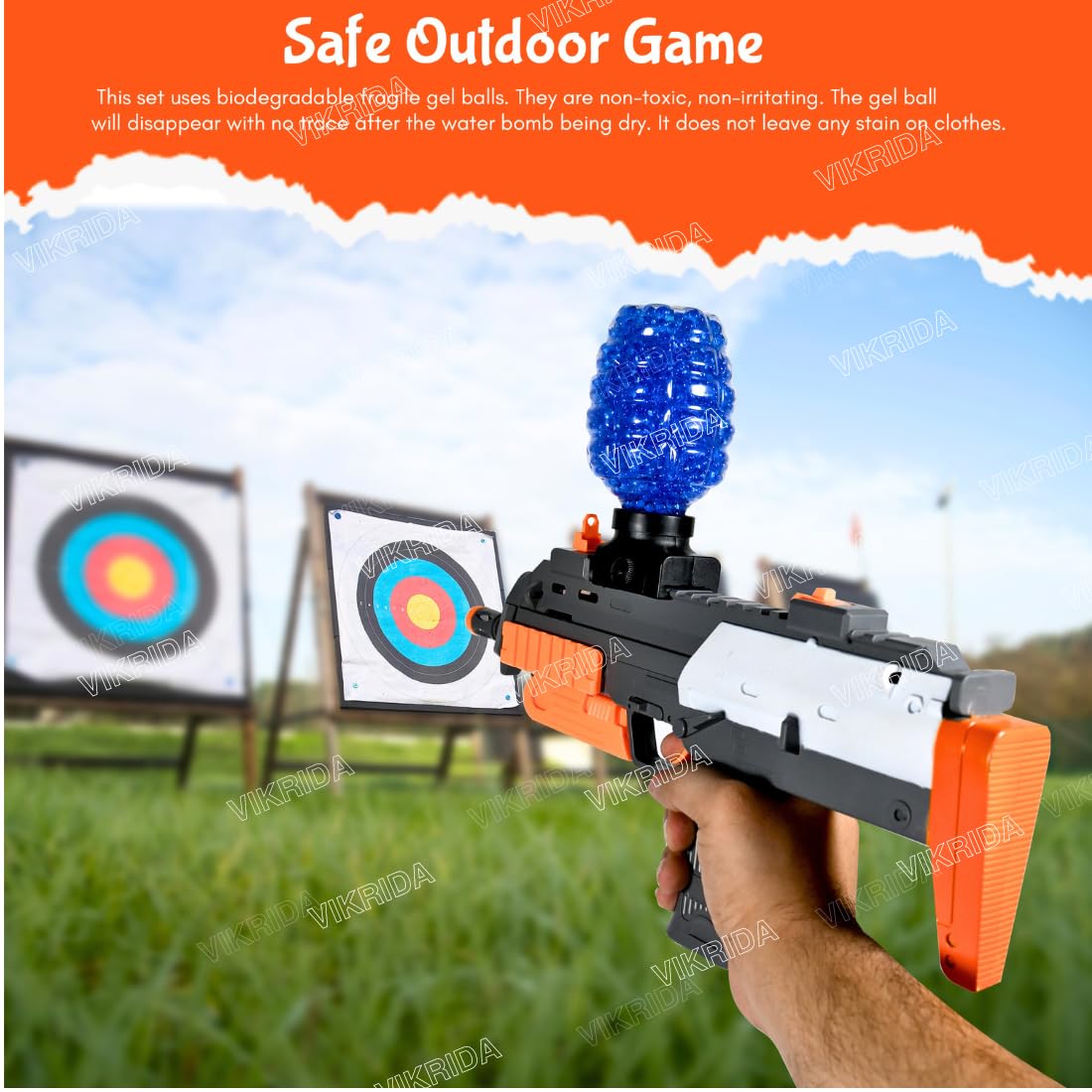 VikriDA Electric Gel Blaster with 5000 Rounds Gel Blaster Rechargeable Battery Gun with Automatic Fast Fire - MP7 gel blaster