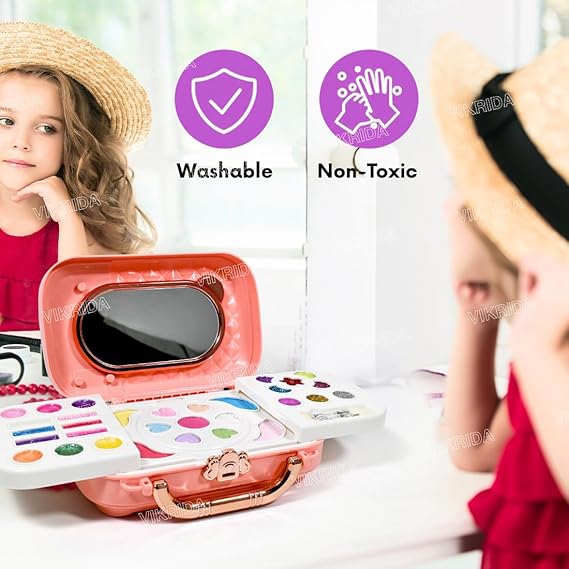 VikriDA Beauty Set Gift Toys for Girls Makeup Kit Attechi Set Washable Make up for Kids Princess Cosmetic Real Beauty Set Role Play (Pink)