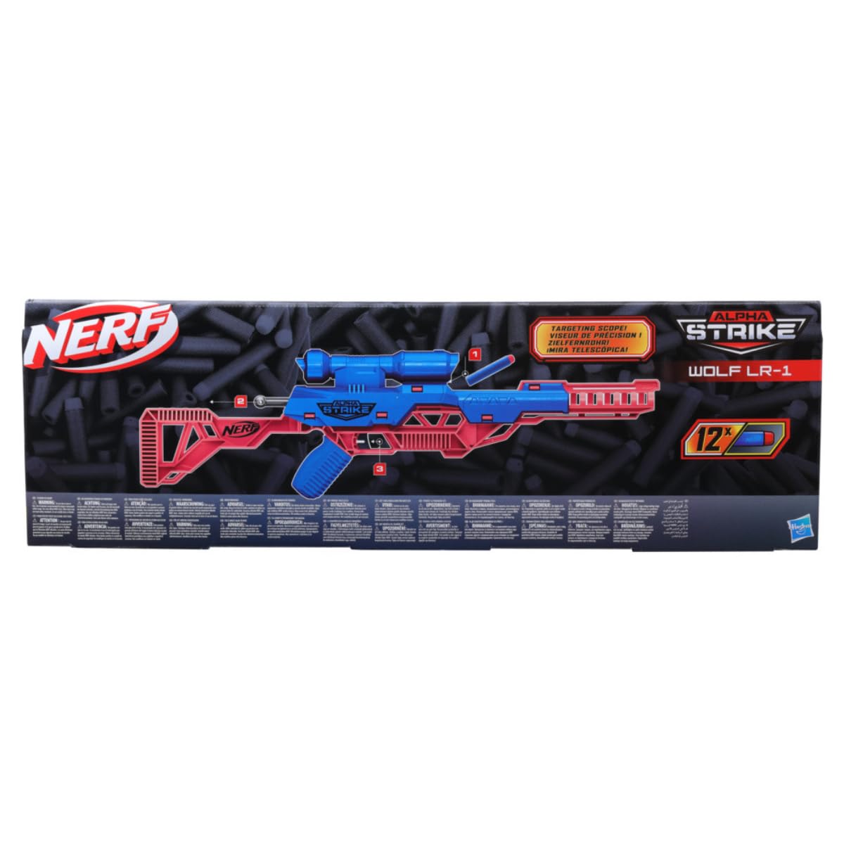Nerf Alpha Strike Wolf LR-1 Blaster with Targeting Scope, 12 Nerf Darts, Toys for Kids