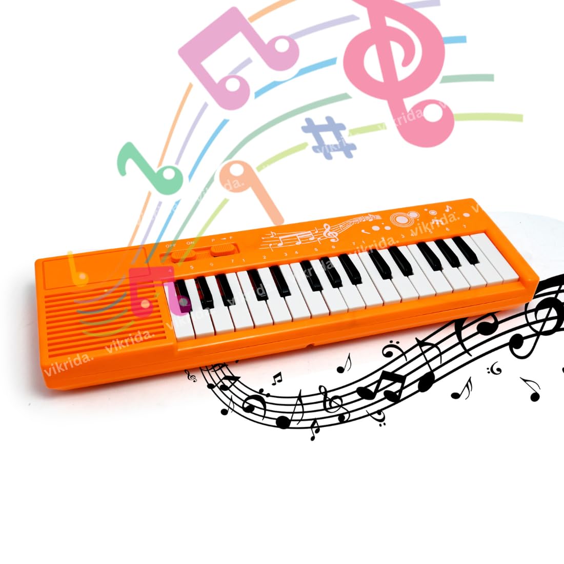 VikriDA Multi-Function Portable Electronic 32 Keys & 32 Melody Sound Keyboard Piano Musical Toys for Babies and Kids | Small Size | Orange Colour