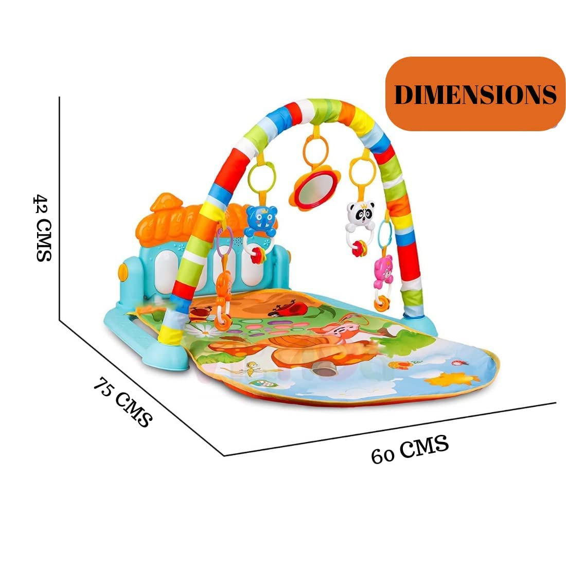 VikriDA 3 in 1 Musical Keyboard Mat Piano Gym Mat Gym & Fitness Rack | Electronic Multi Functional and Play Musical Keyboard with Hanging Rattlers Toys - Blue