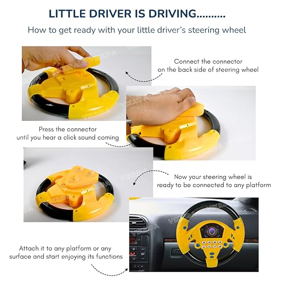 VikriDA Steering Wheel Toy Pretend Adventure Toy for Kids | Early Education Driving Steering Wheel Toy with Light Music (Yellow)