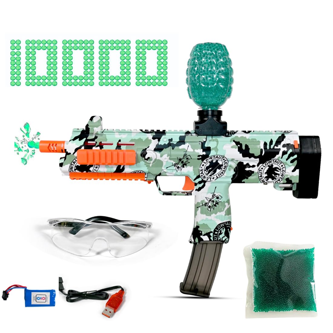 VikriDA Electric Gel Blaster with 10000 Rounds Gel Blaster Dual Battery Gun with Automatic Fast Fire