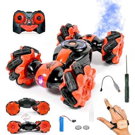 VikriDA Rc Stunt Car Double Sided Rotating Off Road 2.4Ghz with with Gesture Sensing Remote Control Cars Toy for Kids- Orange