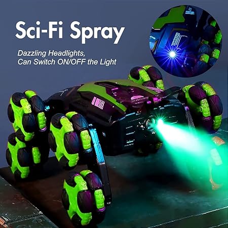 VikriDA Remote Control Car 2.4Ghz RC Drift Stunt Car, 360° Rotating Remote Control Cars with Spray & LED Lights Toy for Kids