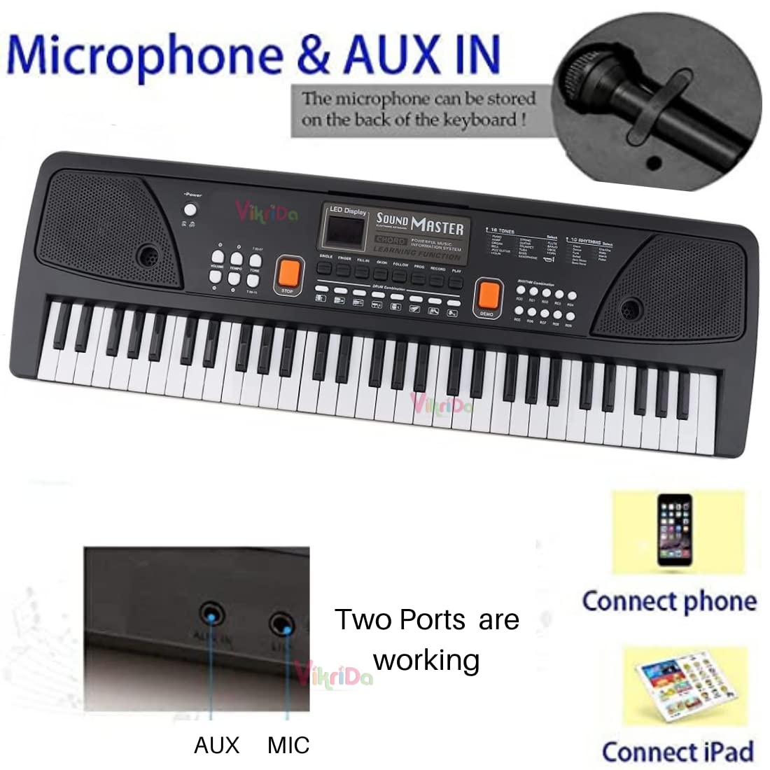 VikriDa Portable Electronic Keyboard Piano - 61 Keys Piano Keyboard for Beginner & Professional, with LCD Display & Microphone Multifunctional Digital Piano for Kids & Adults