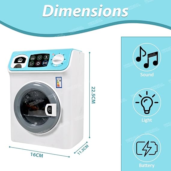 VikriDA Washer and Dryer Playset for Kids, Pretend Play Kids Washing Machine with Realistic Action, Washing Machine Toy