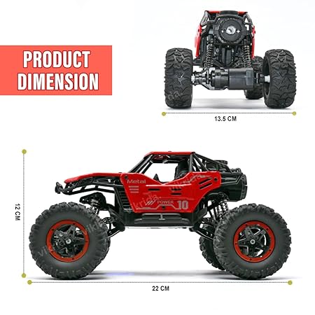 VikriDA Remote Control car with Mist Smoke Spray Function 1:18 Rock Crawler 2 WD High Speed Rechargeable Off-Road Monster Truck 45° Angle Climbing Car Toy for Kids - Red Color