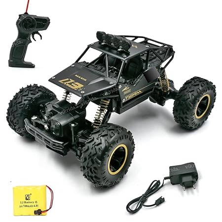VikriDA Remote Control Racing Car Rock Crawler 4 Wheel Drive Metal Alloy Body Rock Climber High Speed Monster Racing Car- Black Color