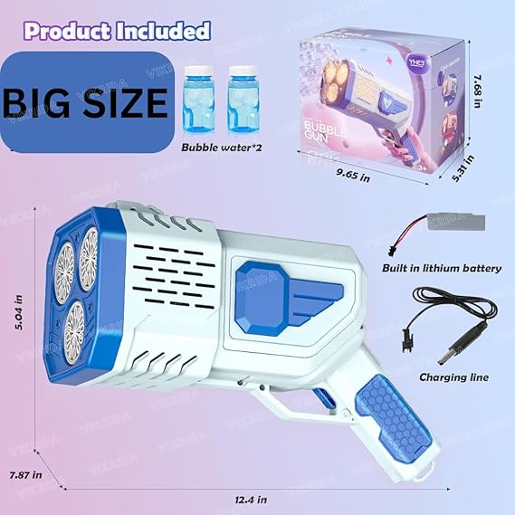 Vikrida Bubble Gun Bubble Gun for Kids, Bubble Blaster 5000+ Bubbles Per Min Automatic Bubble Machine with LED Lights Bubble Blower with Rechargeable Battery for Parties Outdoor - Blue