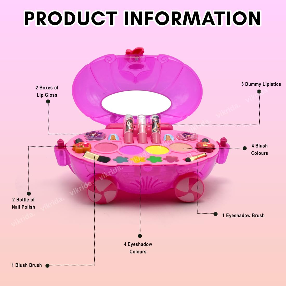 VikriDA Beauty Set Gift Toys for Girls Makeup Kit Car Set Washable Make up for Kids