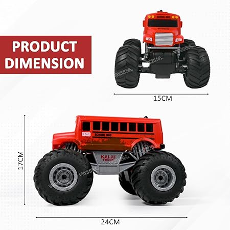 VikriDA Remote Control Toy for Boys RC School Bus Truck with Smoke and LED Lights High Speed Offroad RC Racing Car USB Rechargeable Monster Trucks for Kids - Red Color